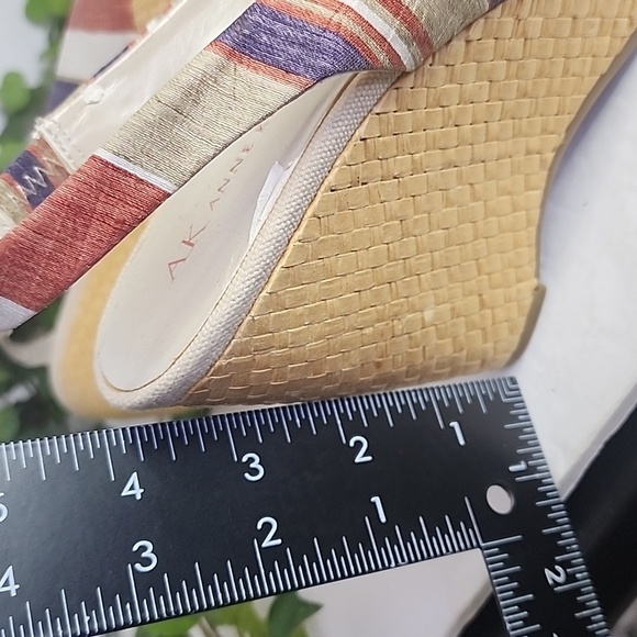 Anne Klein Fortuna Stripe Fabric Slingback Rattan Wedge Sandals Boho 6M - Picture 10 of 11
